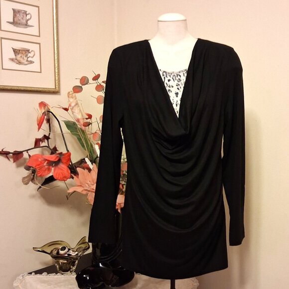 NWT gollehaug collection Women's Black Blouse Long Sleeve Top Size 16 - Picture 4 of 9